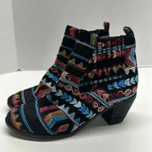 Socofy Ankle Boots Heeled Boot Shoes Embroidered Black Colorful Size 38 US 7