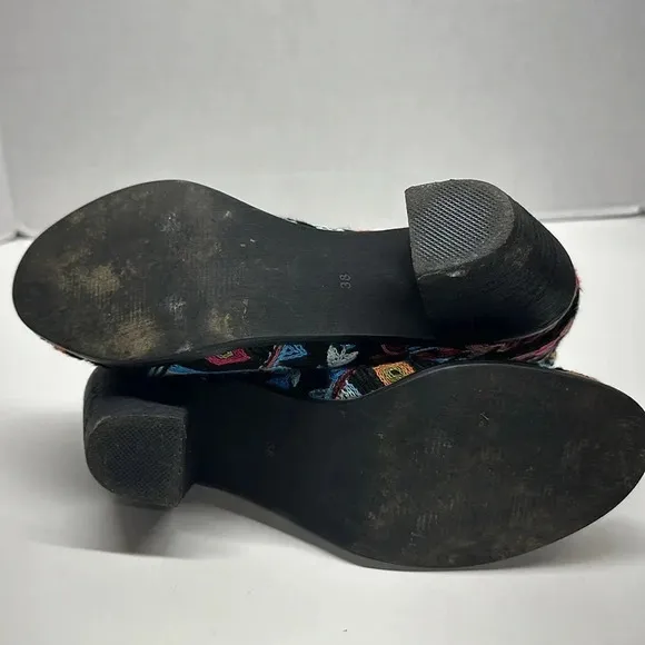 Socofy Ankle Boots Heeled Boot Shoes Embroidered Black Colorful Size 38 US 7
