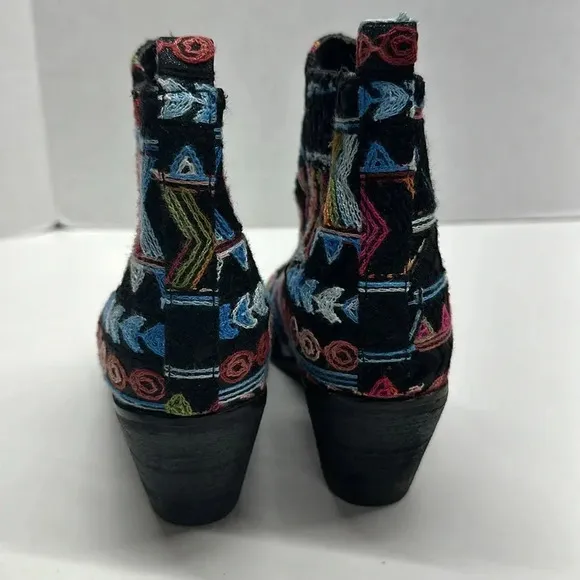 Socofy Ankle Boots Heeled Boot Shoes Embroidered Black Colorful Size 38 US 7