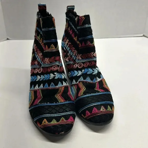 Socofy Ankle Boots Heeled Boot Shoes Embroidered Black Colorful Size 38 US 7