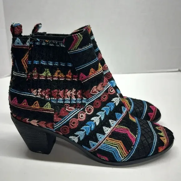 Socofy Ankle Boots Heeled Boot Shoes Embroidered Black Colorful Size 38 US 7