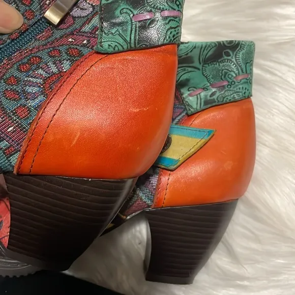 Socofy Patchwork Tapestry Leather Colorful Women's Ankle Boots