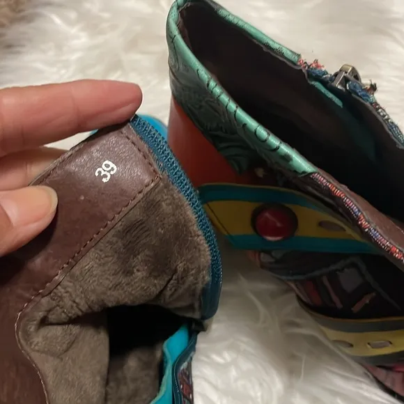 Socofy Patchwork Tapestry Leather Colorful Women's Ankle Boots