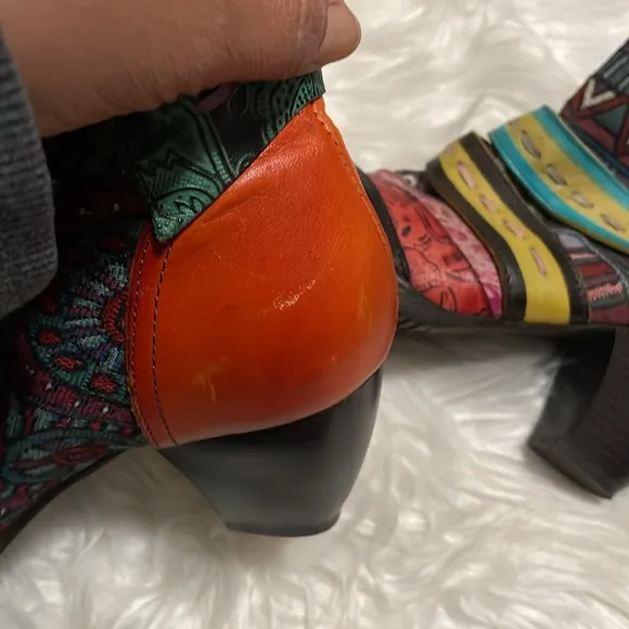 Socofy Patchwork Tapestry Leather Colorful Women's Ankle Boots