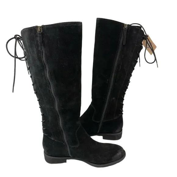 Sofft Womens 10M Sharnell II Boot Tall Lace Up Zip AQUA Black Suede SF0009221