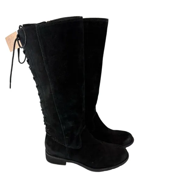 Sofft Womens 10M Sharnell II Boot Tall Lace Up Zip AQUA Black Suede SF0009221