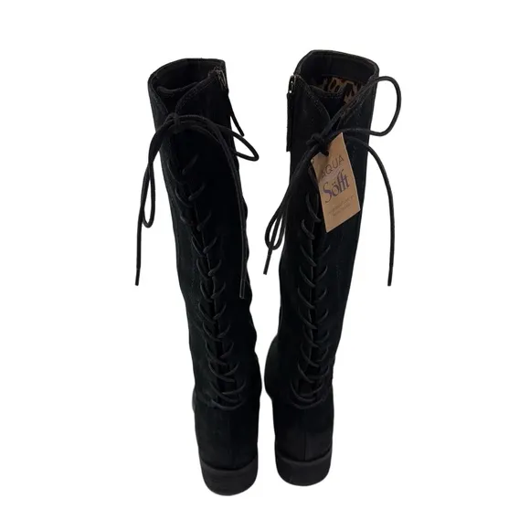 Sofft Womens 10M Sharnell II Boot Tall Lace Up Zip AQUA Black Suede SF0009221