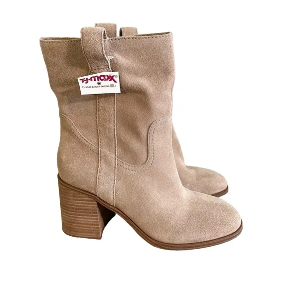 Sole Society Tan Suede Leather Slip On Block Heel Rachill Boots Size 9 NWT