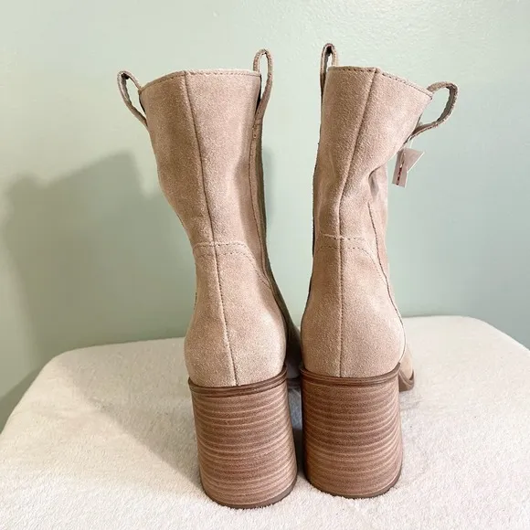 Sole Society Tan Suede Leather Slip On Block Heel Rachill Boots Size 9 NWT