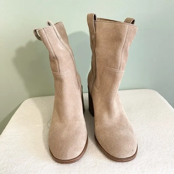 Sole Society Tan Suede Leather Slip On Block Heel Rachill Boots Size 9 NWT
