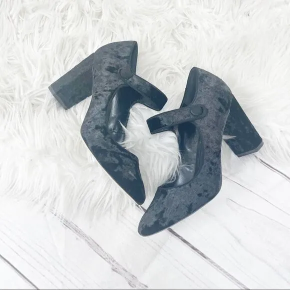 Sole Society Women's Cosima Black Crushed Velvet Mary Jane Heels Y2K Size 8.5