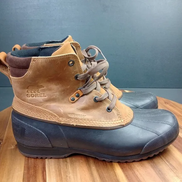 Sorel Ankeny Elk Stout Mens 11.5 Waterproof Snow Rain Duck NM2101-286 Leather
