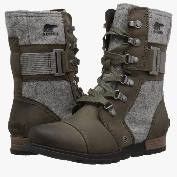 Sorel Black and Gray Combat Moto Boots with Sturdy Design