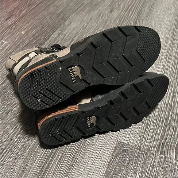 Sorel Black and Gray Combat Moto Boots with Sturdy Design