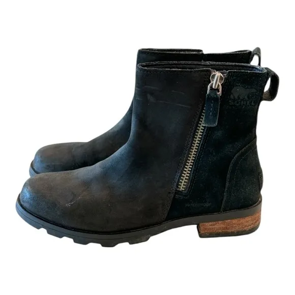 Sorel Black Emelie Leather Ankle Booties | US 5