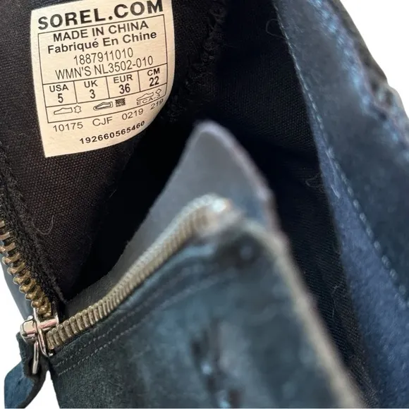 Sorel Black Emelie Leather Ankle Booties | US 5