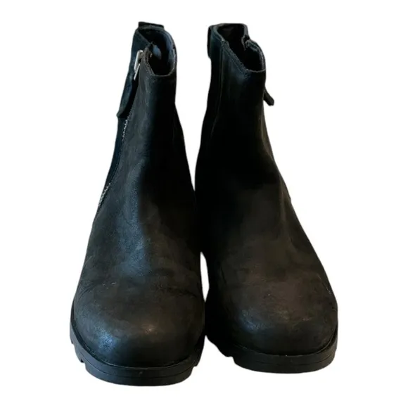 Sorel Black Emelie Leather Ankle Booties | US 5