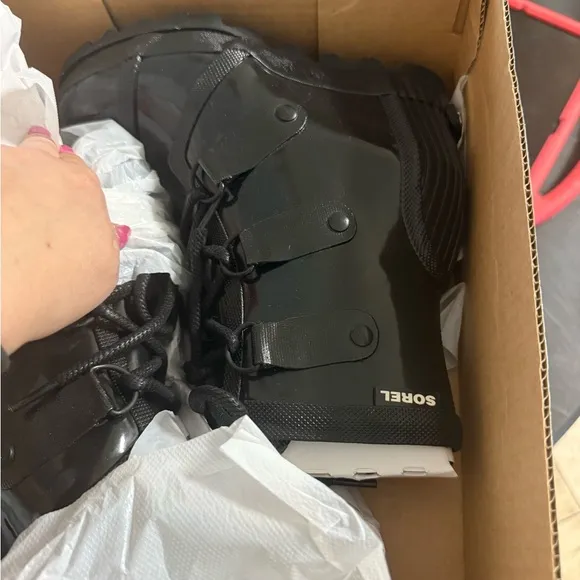 Sorel Black Winter Rain Boots with Glossy Finish