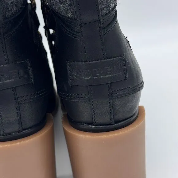 Sorel Blake Lace Up Boots Womens 7.5 Leather Felt Heeled Bootie Shoes Black Gray