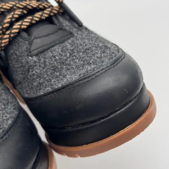 Sorel Blake Lace Up Boots Womens 7.5 Leather Felt Heeled Bootie Shoes Black Gray