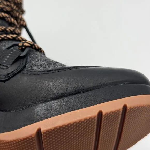 Sorel Blake Lace Up Boots Womens 7.5 Leather Felt Heeled Bootie Shoes Black Gray