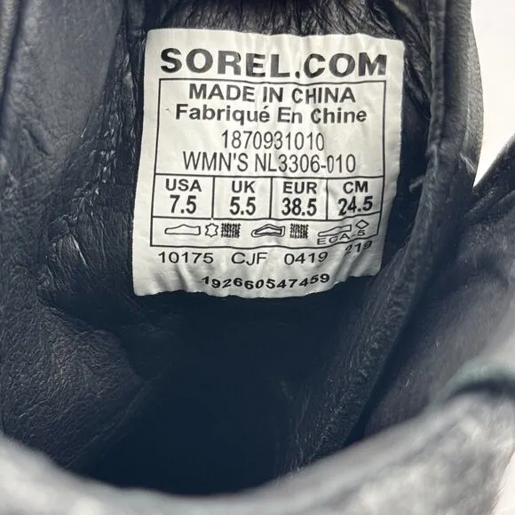 Sorel Blake Lace Up Boots Womens 7.5 Leather Felt Heeled Bootie Shoes Black Gray