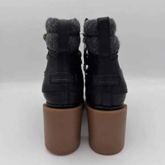 Sorel Blake Lace Up Boots Womens 7.5 Leather Felt Heeled Bootie Shoes Black Gray
