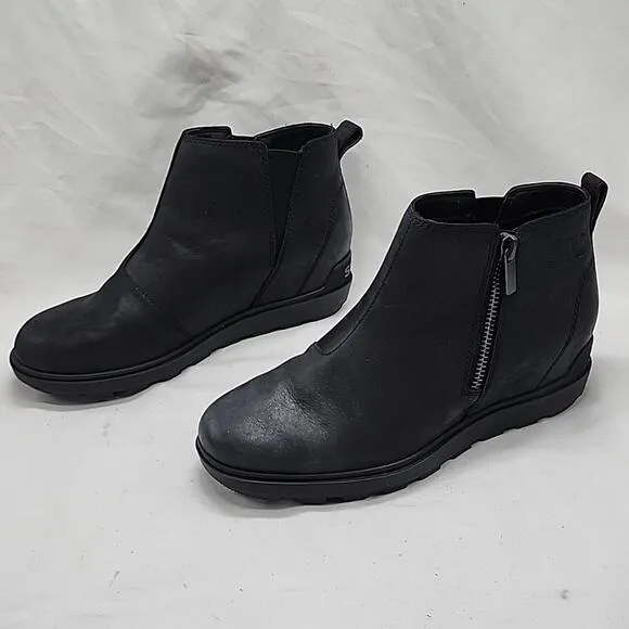 SOREL EVIE ll ●WOMEN'S 8.5●ZIPP  ANKLE BOOTIE FULL GRAIN LEATHER WATERPROOF NWOB