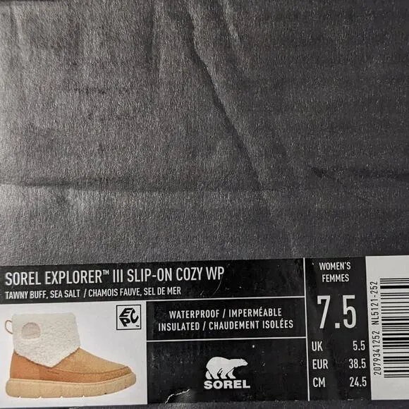 Sorel Explorer III Slip-On Cozy Boots, Tan Suede, Women's 7.5
