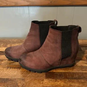 Sorel Joan of Arc Chelsea Wedge Boots, Booties, Brown, Size 8.5