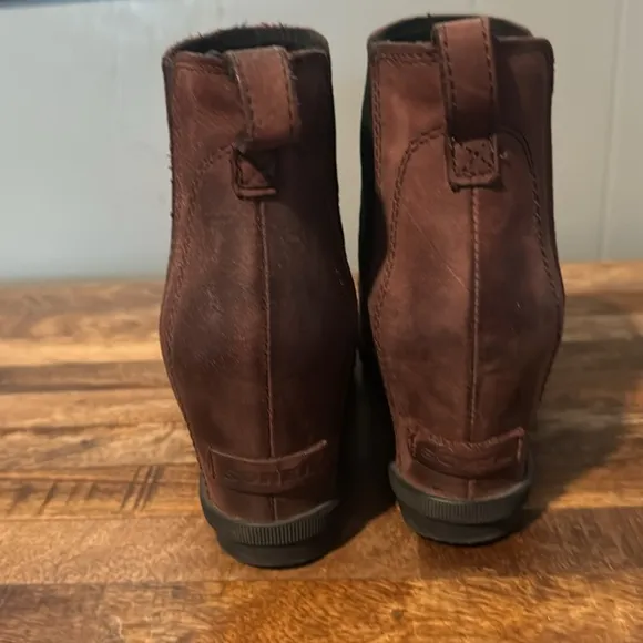 Sorel Joan of Arc Chelsea Wedge Boots, Booties, Brown, Size 8.5