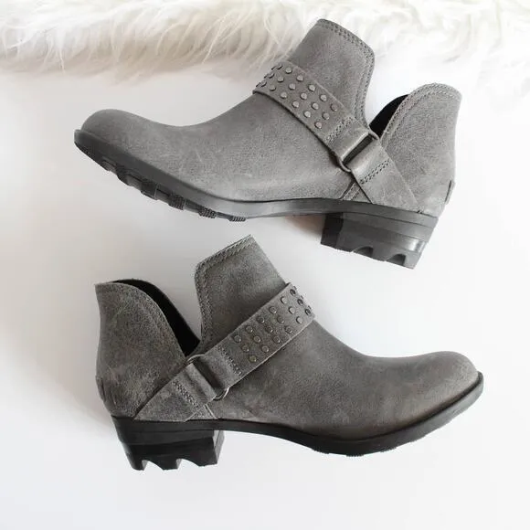 Sorel Lolla II Waterproof Grey Quarry Leather Studded Ankle Boot