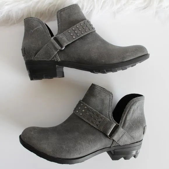 Sorel Lolla II Waterproof Grey Quarry Leather Studded Ankle Boot
