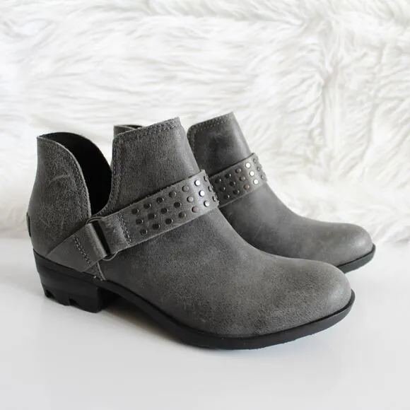 Sorel Lolla II Waterproof Grey Quarry Leather Studded Ankle Boot