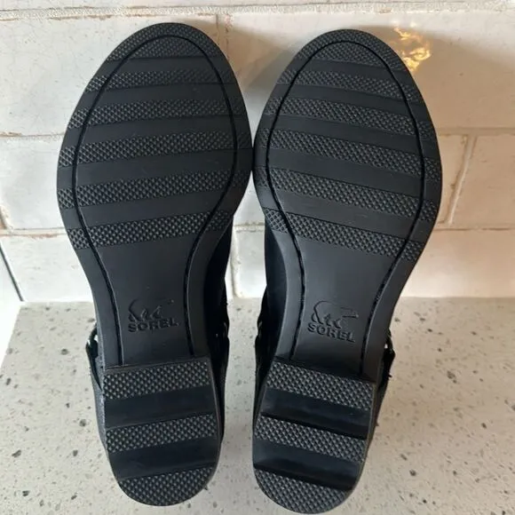 Sorel Lolla ll Women’s Black Leather Ankle Booties Cut Outs Studs Casual Size 6