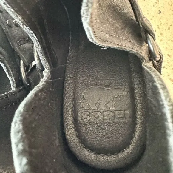 Sorel Lolla ll Women’s Black Leather Ankle Booties Cut Outs Studs Casual Size 6