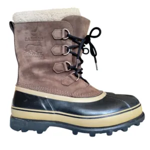 SOREL Mens 11 Brown Caribou Waterproof Leather Winter Snow Boots Workwear Heavy