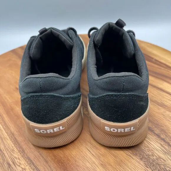 SOREL Out N About Shoes Womens Size 8 Black Canvas Suede Lace Up Sneaker Comfort