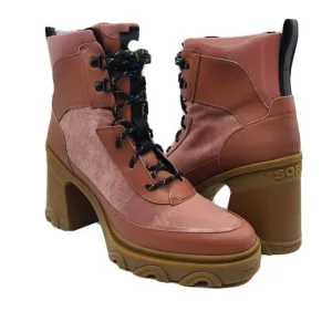 Sorel Women boots Brex Heel Lace Lux Pink Sandy Clay leather fabric US 9 new