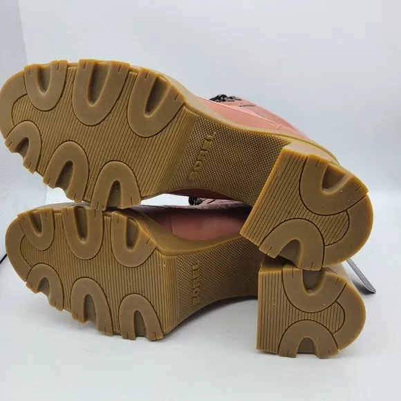 Sorel Women boots Brex Heel Lace Lux Pink Sandy Clay leather fabric US 9 new