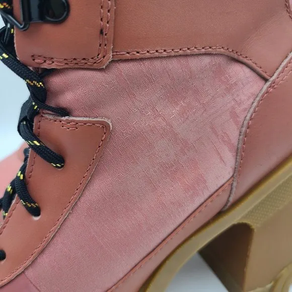 Sorel Women boots Brex Heel Lace Lux Pink Sandy Clay leather fabric US 9 new