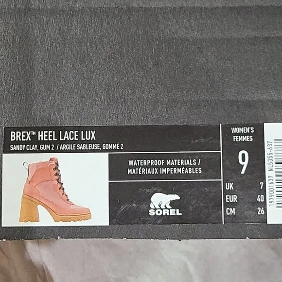 Sorel Women boots Brex Heel Lace Lux Pink Sandy Clay leather fabric US 9 new