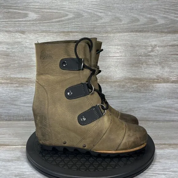 Sorel Women's Joan of Arctic Waterproof Leather Wedge Mid Boots Size 7.5