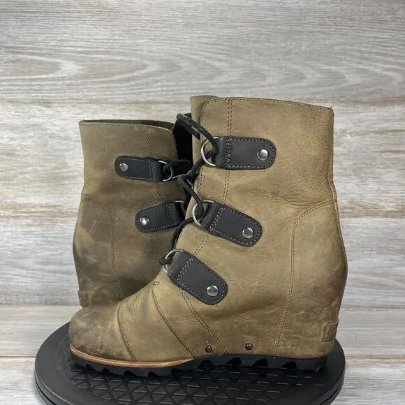 Sorel Women's Joan of Arctic Waterproof Leather Wedge Mid Boots Size 7.5