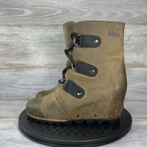 Sorel Women's Joan of Arctic Waterproof Leather Wedge Mid Boots Size 7.5