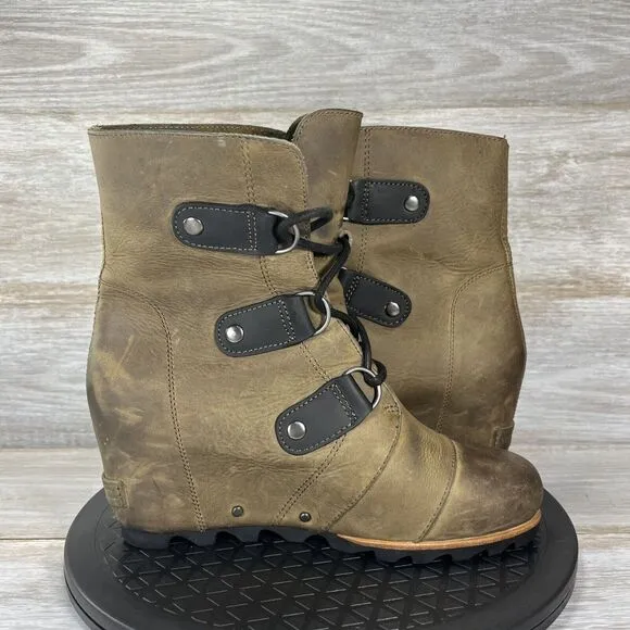 Sorel Women's Joan of Arctic Waterproof Leather Wedge Mid Boots Size 7.5