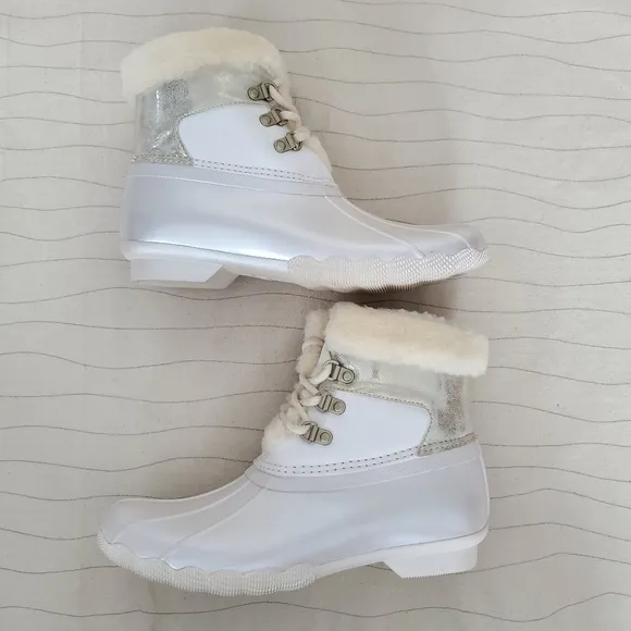 Sperry Youth Girls Alpine Saltwater Pearlized Ivory Duck Boots STK166415 Sz 6M