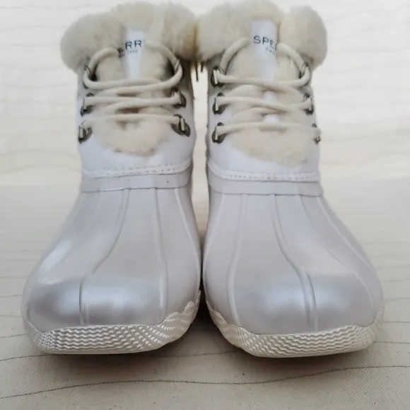 Sperry Youth Girls Alpine Saltwater Pearlized Ivory Duck Boots STK166415 Sz 6M