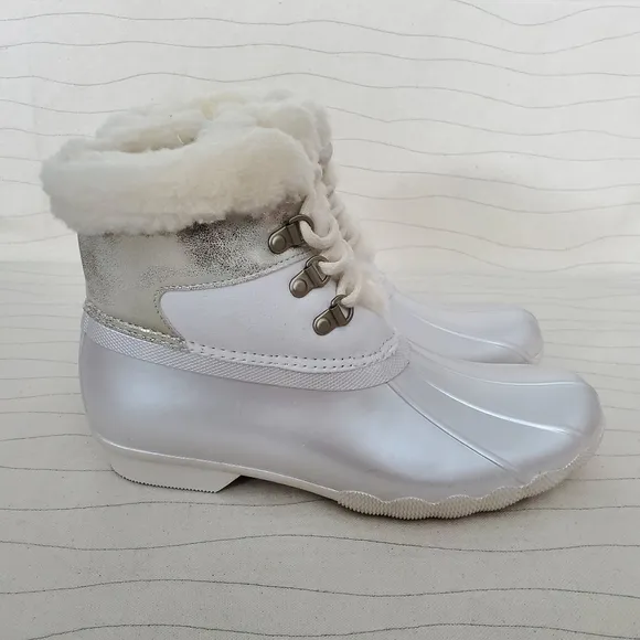 Sperry Youth Girls Alpine Saltwater Pearlized Ivory Duck Boots STK166415 Sz 6M