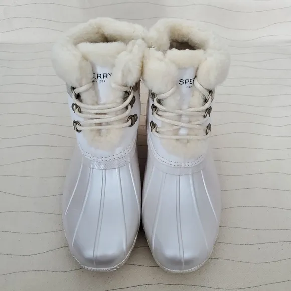 Sperry Youth Girls Alpine Saltwater Pearlized Ivory Duck Boots STK166415 Sz 6M